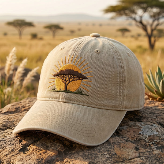 African Savanna Acacia Tree Sunrise Safari Embroidered Hat