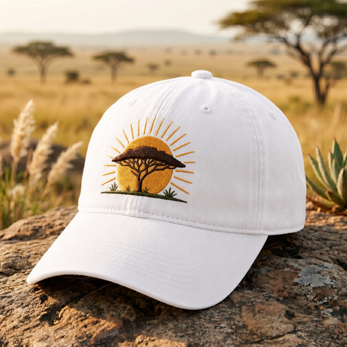 African Savanna Acacia Tree Sunrise Safari Embroidered Hat