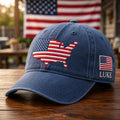 Personalized USA Map American Flag Side Flag Patriotic Embroidered Hat — Washed Hat