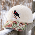 Personalized Red-Winged Blackbird Winter Snowflakes Cattail Embroidered Floral & Leopard Brim Hat