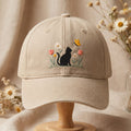 Black Cat Butterfly Wildflowers Daisy Tulip Garden Embroidered Hat — Baseball Cap