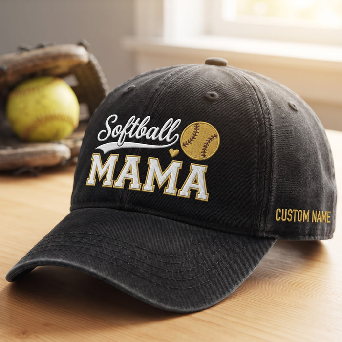 Personalized Softball Mama Heart Baseball Cap Custom Name Embroidered Hat