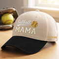 Personalized Softball Mama Heart Baseball Cap Custom Name Embroidered Two-Tone Hat