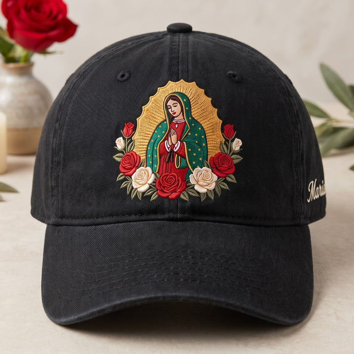 Personalized Our Lady of Guadalupe Roses Faith Embroidered Hat