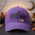 Witchy Halloween Witch Hat Broomstick Bats Embroidered Hat — Washed Hat