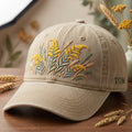 Personalized Wildflower Goldenrod Wheat Botanical Meadow Embroidered Hat — Baseball Cap