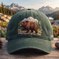 Personalized Grizzly Bear Mountain Forest Nature Scene Embroidered Hat — Washed Hat