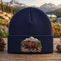 Personalized Grizzly Bear Mountain Forest Nature Scene Embroidered Beanie