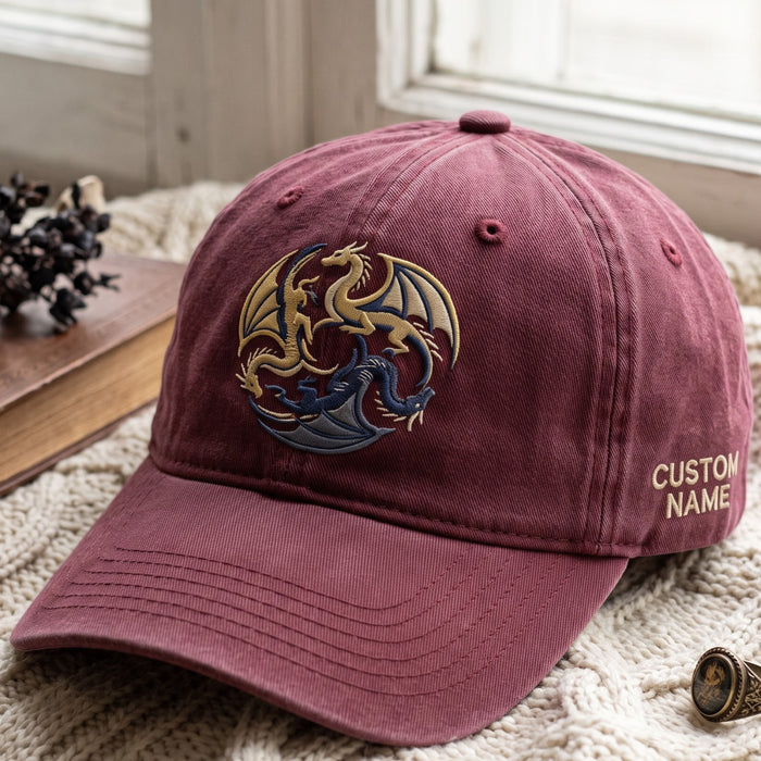 Personalized Three Dragons Circle Fantasy Embroidered Hat