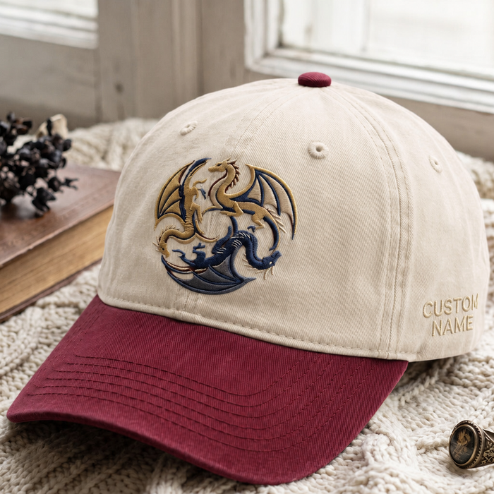 Personalized Three Dragons Circle Fantasy Embroidered Two-Tone Hat