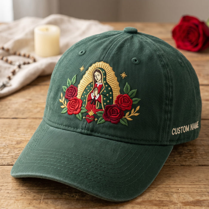 Personalized Our Lady of Guadalupe Roses Sacred Heart Embroidered Hat