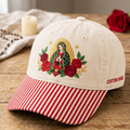 Personalized Our Lady of Guadalupe Roses Sacred Heart Embroidered Gingham & Stripe Brim Hat