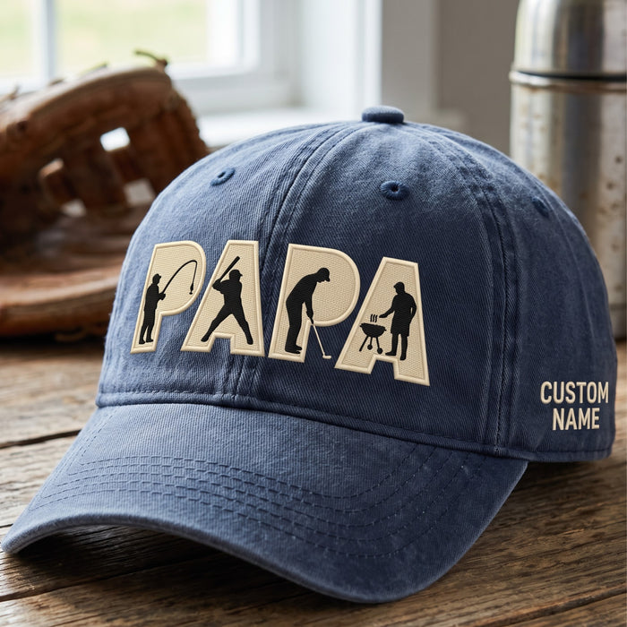 Personalized Papa Fishing Baseball Golf BBQ Silhouette Custom Name Embroidered Hat