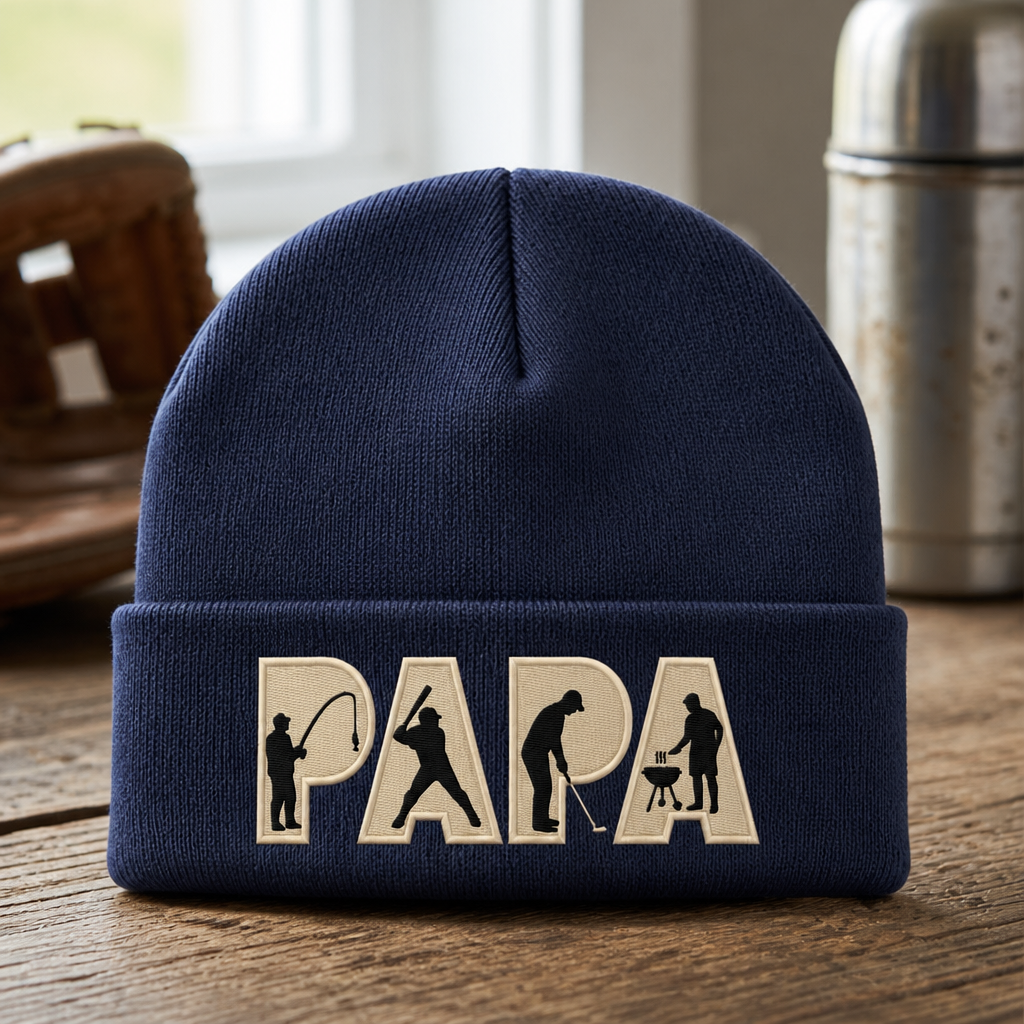 Personalized Papa Fishing Baseball Golf BBQ Silhouette Custom Name Embroidered Beanie