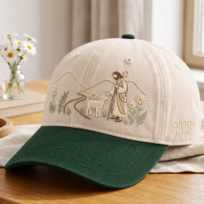 Personalized Jesus Good Shepherd Lamb Wildflower Mountain Embroidered Two-Tone Hat