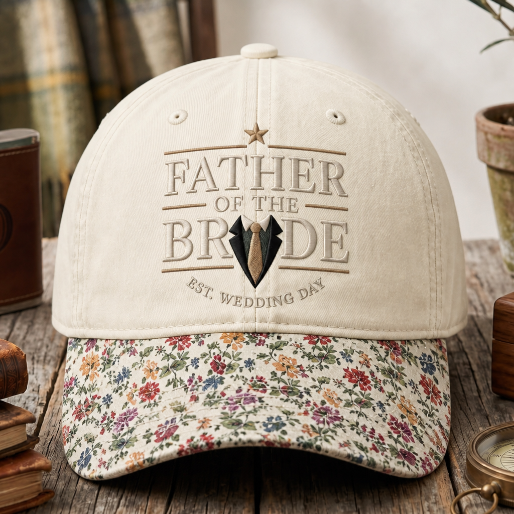Personalized Father Of The Bride Tuxedo Tie Wedding Date Embroidered Floral & Leopard Brim Hat