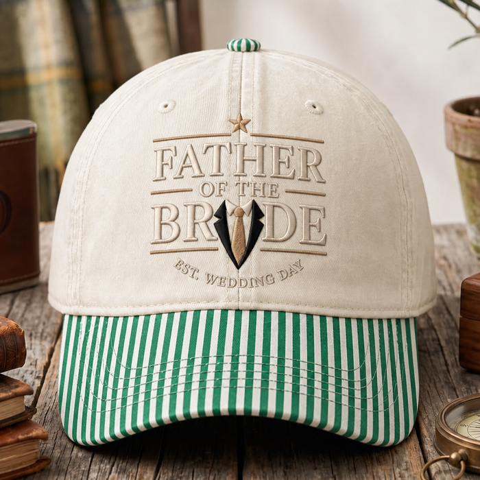 Personalized Father Of The Bride Tuxedo Tie Wedding Date Embroidered Gingham & Stripe Brim Hat