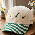 Personalized Three Hibiscus Flowers Tropical Floral Custom Name Embroidered Gingham & Stripe Brim Hat