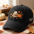 Personalized Fall Books Pumpkins Acorns Autumn Leaves Embroidered Hat — Washed Hat