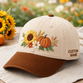 Personalized Fall Sunflower Pumpkin Wildflower Bouquet Embroidered Two-Tone Hat