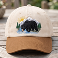Black Bear Mountain River Wilderness Scene Embroidered Two-Tone Hat