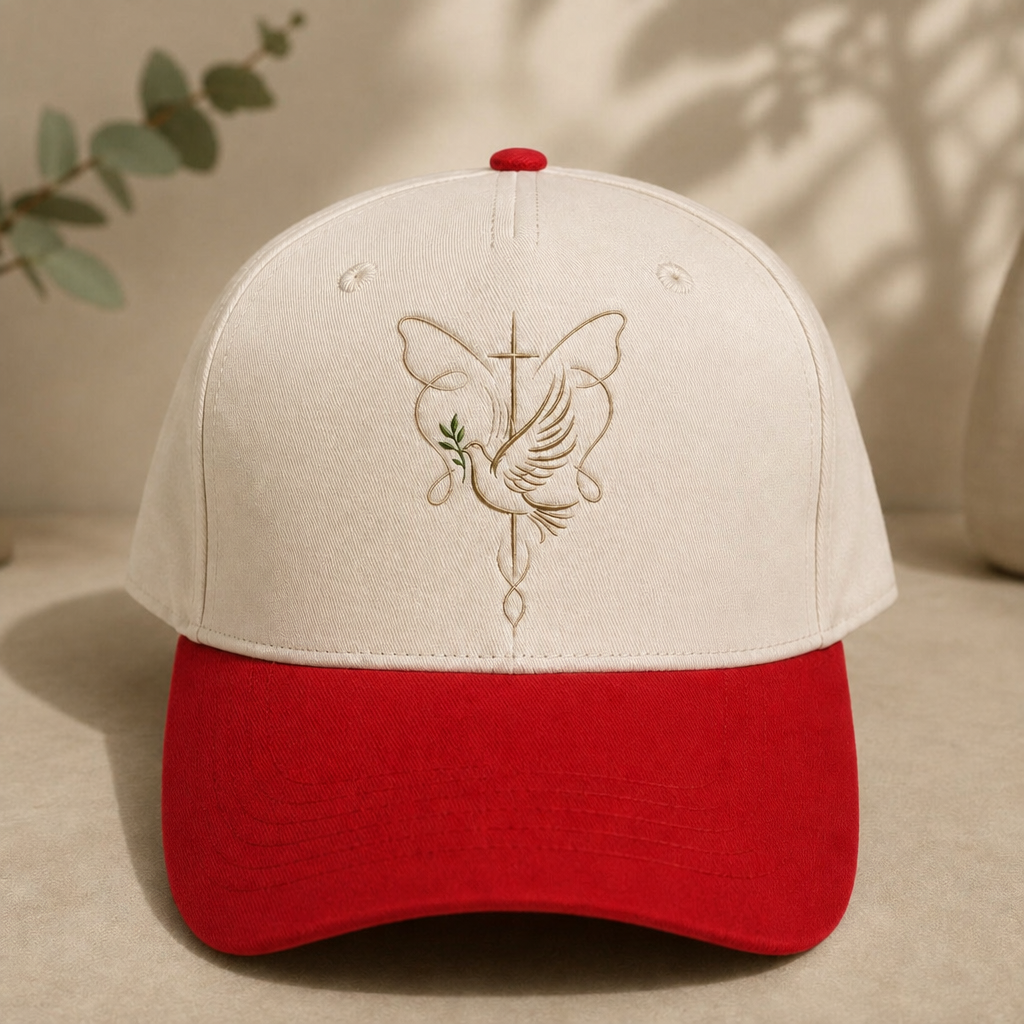 Faith Dove Cross Butterfly Floral Embroidered Two-Tone Hat