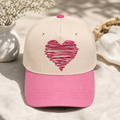 Scribble Heart Floral Brim Embroidered Two-Tone Hat