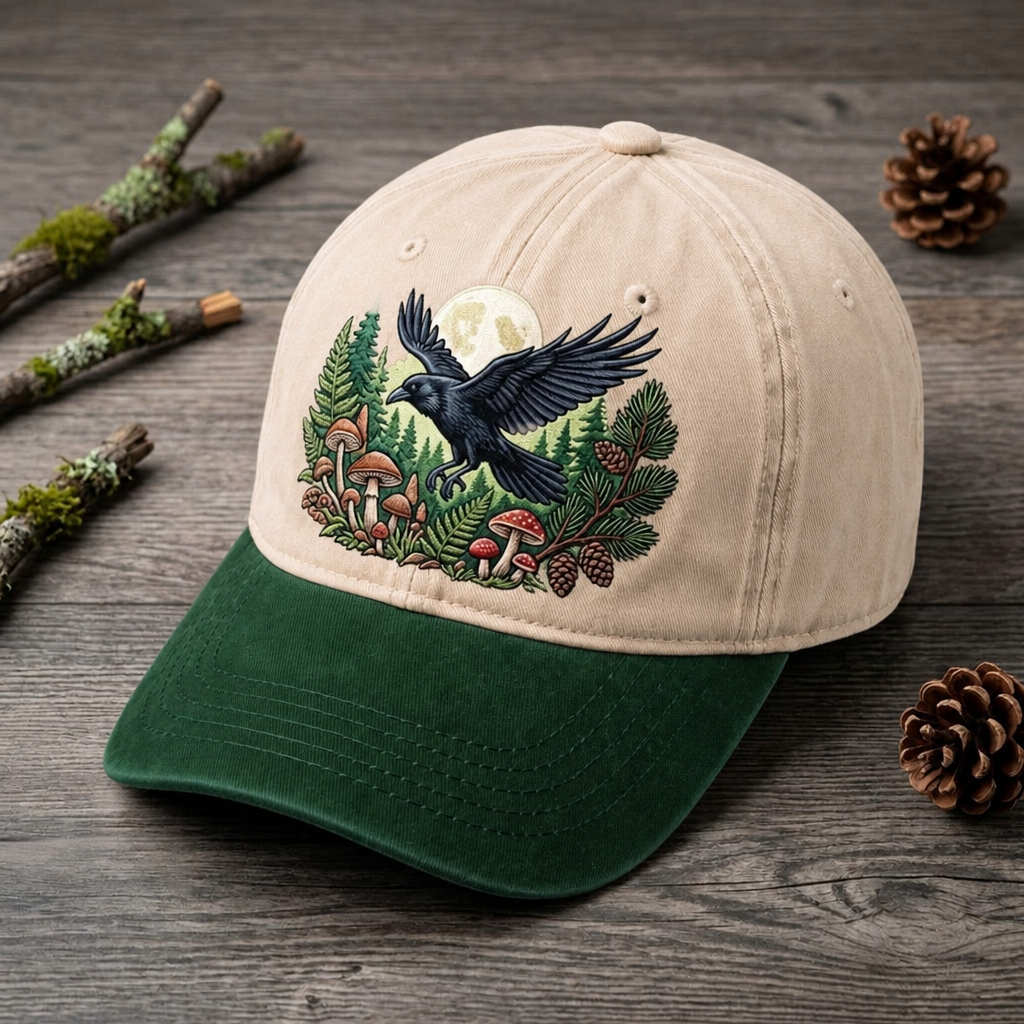 Raven Moon Forest Mushroom Botanical Nature Embroidered Two-Tone Hat