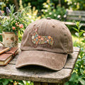 Floral Corgi Wildflower Botanical Dog Embroidered Hat — Washed Hat