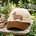 Floral Corgi Wildflower Botanical Dog Embroidered Two-Tone Hat