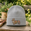 Floral Corgi Wildflower Botanical Dog Embroidered Beanie