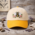 Bumblebee Floral Roses Botanical Garden Embroidered Two-Tone Hat