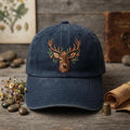 Floral Buck Deer Head Woodland Wildlife Nature Embroidered Hat — Washed Hat