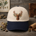 Floral Buck Deer Head Woodland Wildlife Nature Embroidered Two-Tone Hat