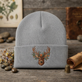 Floral Buck Deer Head Woodland Wildlife Nature Embroidered Beanie