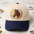 Horse Portrait Wildflower Floral Wreath Sunflower Lavender Embroidered Two-Tone Hat