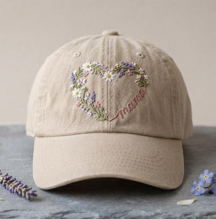 Mama Wildflower Floral Heart Embroidered Hat