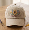 Personalized Mama Sunflower Wildflower Floral Bouquet Embroidered Hat — Washed Hat