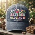 Personalized Retired & Loving It Wildflower Floral Retirement Year Embroidered Hat — Washed Hat