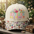 Personalized Retired & Loving It Wildflower Floral Retirement Year Embroidered Floral & Leopard Brim Hat