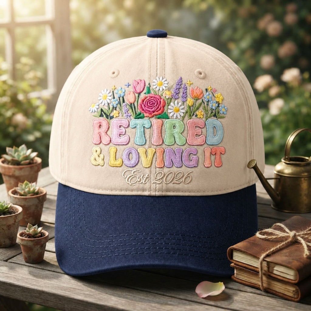 Personalized Retired & Loving It Wildflower Floral Retirement Year Embroidered Two-Tone Hat