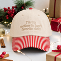 I'm My Mother In Law's Favorite Child Embroidered Gingham & Stripe Brim Hat