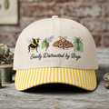 Easily Distracted by Bugs Bumblebee Moth Cicada Insect Embroidered Gingham & Stripe Brim Hat