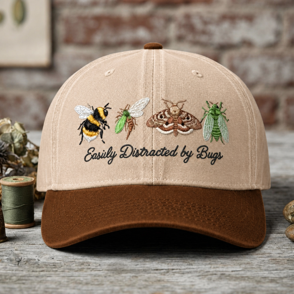 Easily Distracted by Bugs Bumblebee Moth Cicada Insect Embroidered Two-Tone Hat