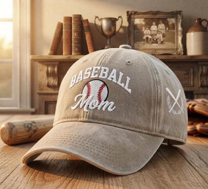 Baseball Mom Crossed Bats Laurel Embroidered Hat