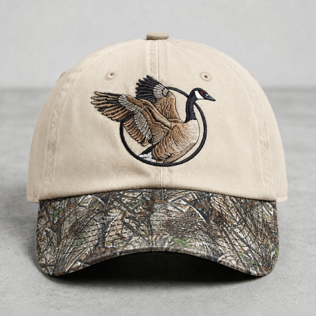 Canada Goose Flying Wings Wildlife Bird Watcher Embroidered Floral & Leopard Brim Hat