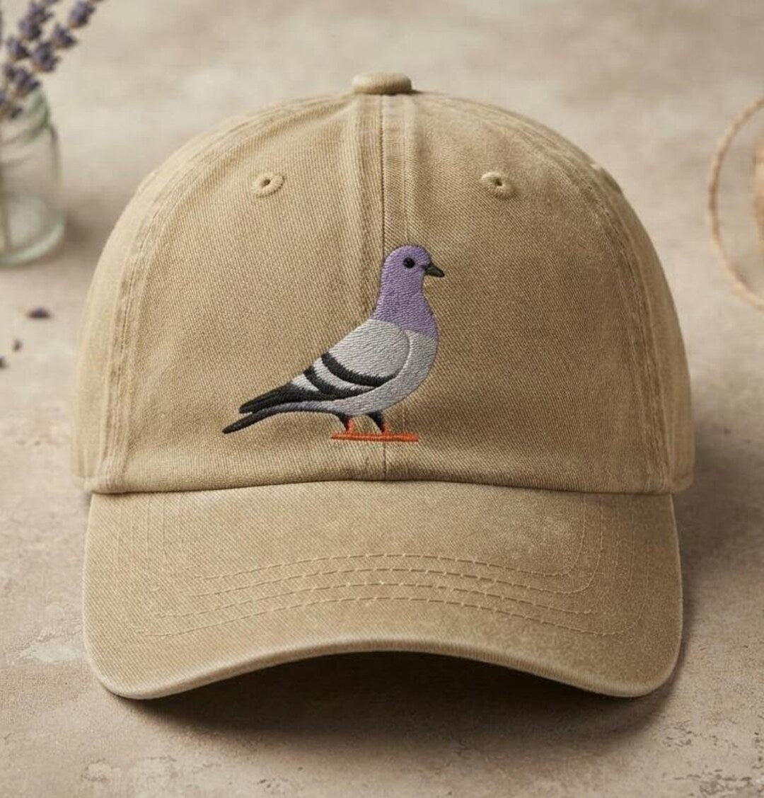 Pigeon Bird Lover Funny City Bird Embroidered Hat — Washed Hat