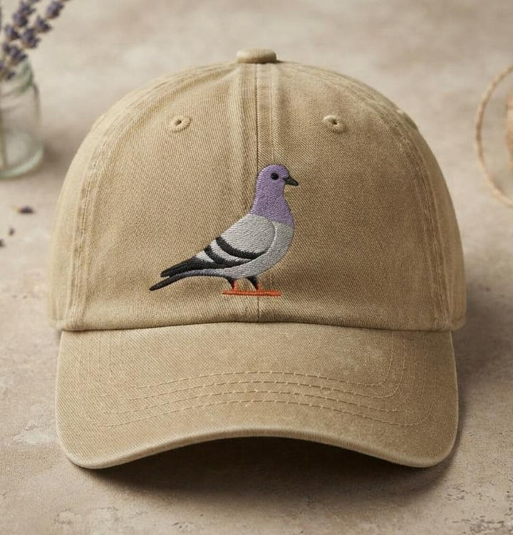 Pigeon Bird Lover Funny City Bird Embroidered Hat — Washed Hat