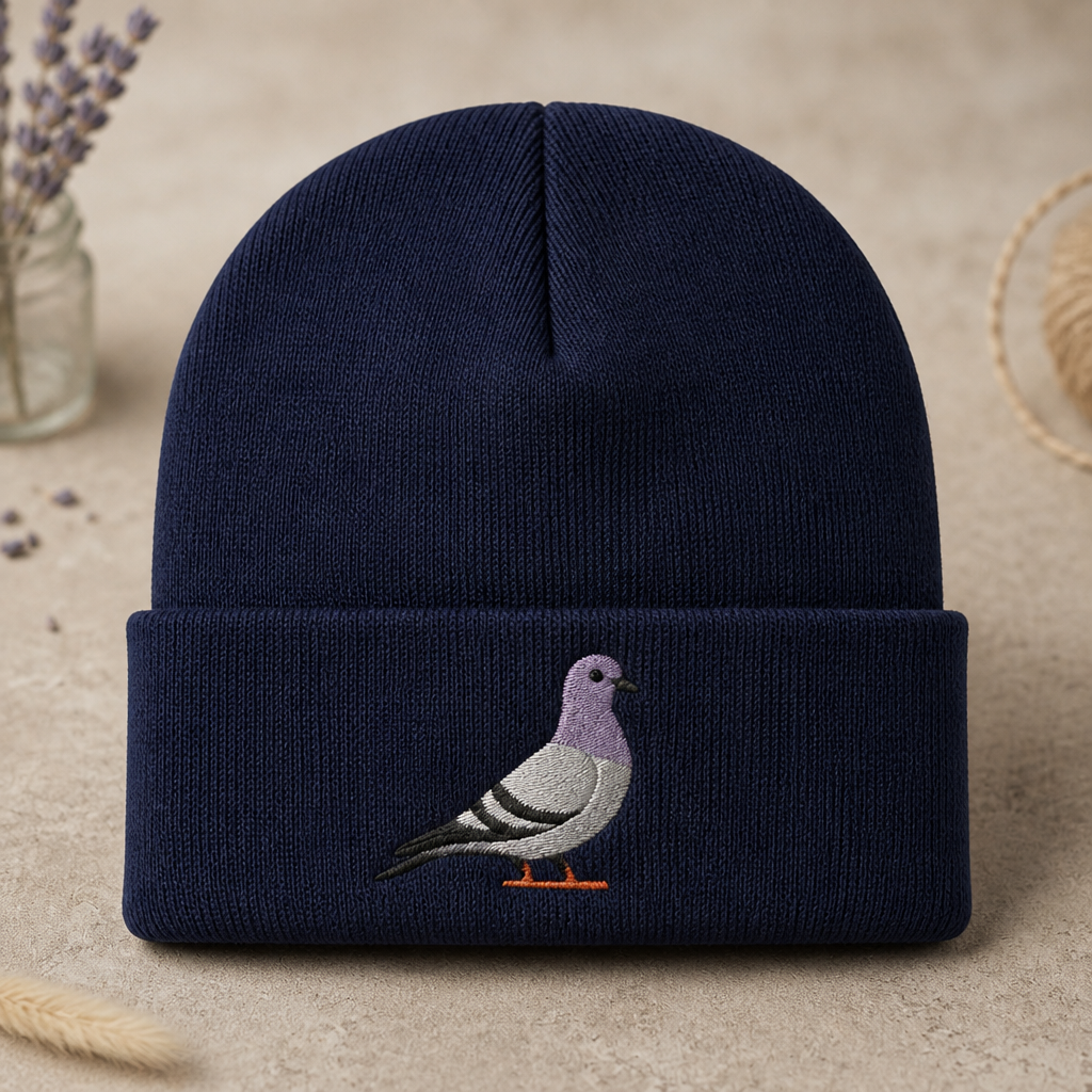 Pigeon Bird Lover Funny City Bird Embroidered Beanie