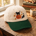 Halloween Black Cats Jack-o-Lantern Pumpkin Autumn Maple Leaves Embroidered Two-Tone Hat